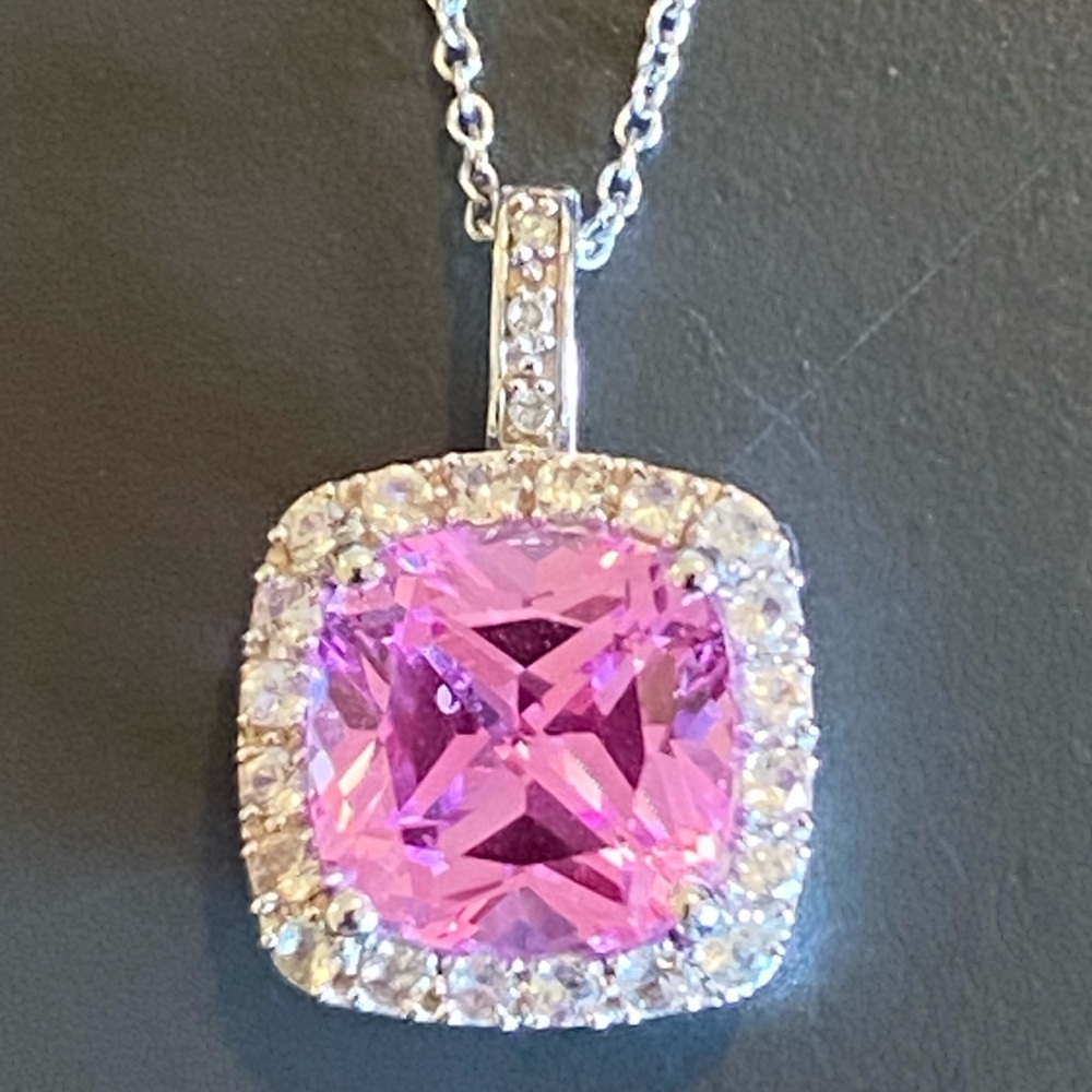 SOLD ON EBAY Beautiful 10kt/14kt White Gold Pink Topaz Necklace